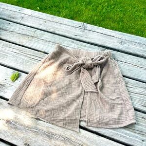 Wrap Mini Skirt with Tie Waist Juniors Small 
Taupe Tan Gauze Fashion on Earth